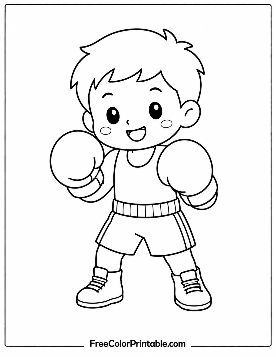 Cute boxer kid ready to fight Coloring Page — Free Printable — free printable coloring page
